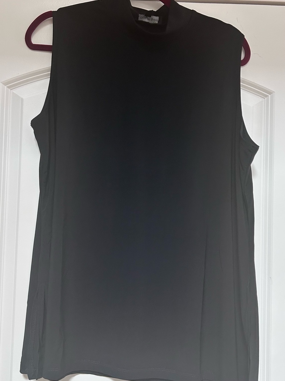 NWOT Slinky Brand 1X Sleeveless Mock Neck Blouse Womens Black Liquid Knit Travel